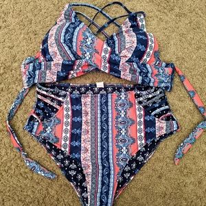 Woman's high rise 2 piece bathing suit